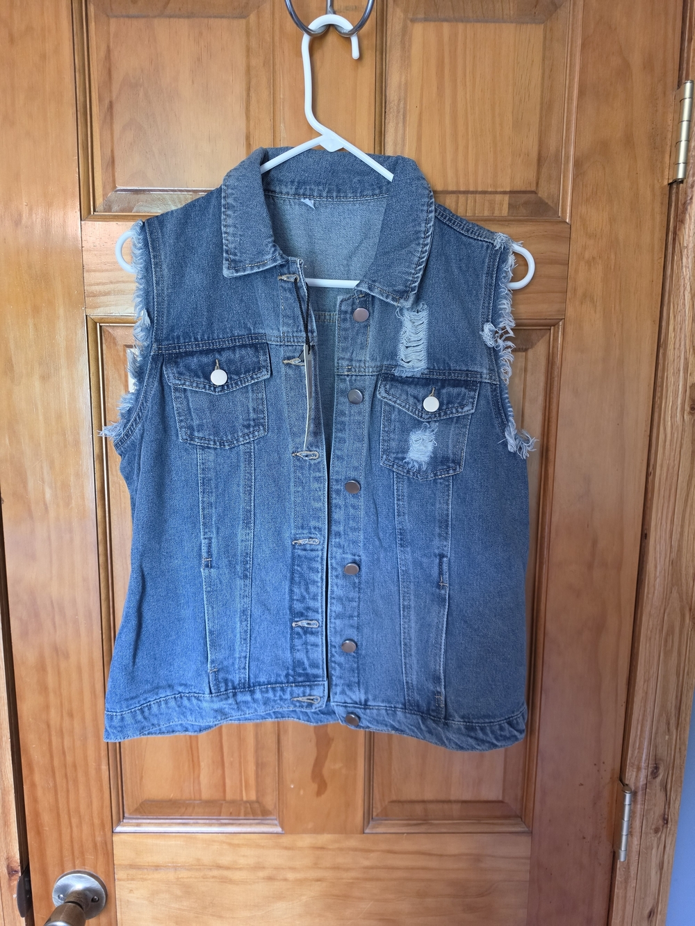 Ebossy Light Blue Distressed Denim Vest